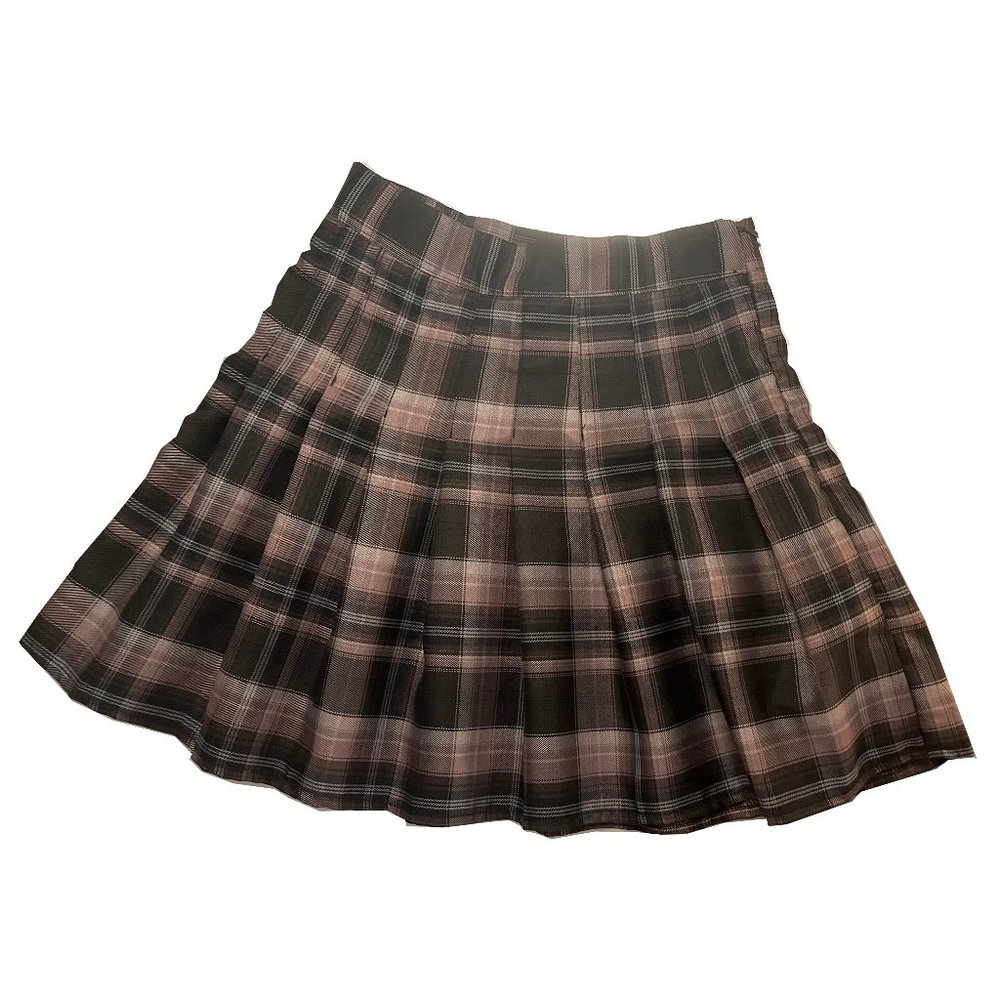 SHEIN 🎀 Pleated Dark Pink Plaid, US XS